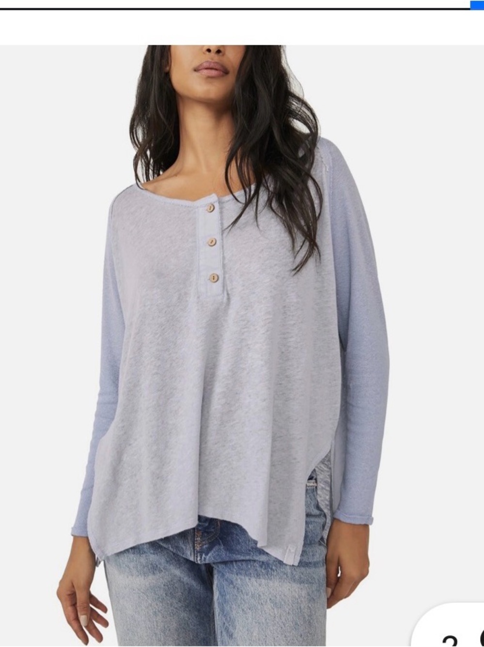 Free People Grand Slam Linen Blend Three-Quarter Sleeve Top. Over Size Medium